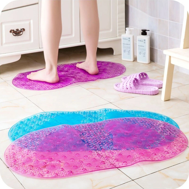 PVC Bathroom Mat Transparent Solid Color Oval Two-Foot Bath Pad Massage Anti-Slip Pad Suction Cup Bath Pad