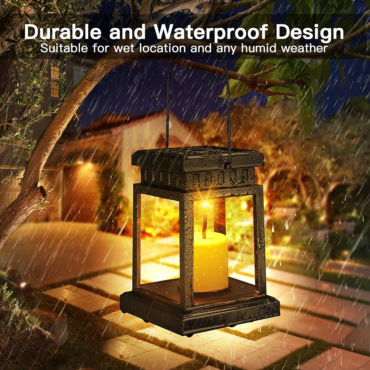 Solar Hanging Lantern, Candle Flickering Flame Effect LED Solar Lights