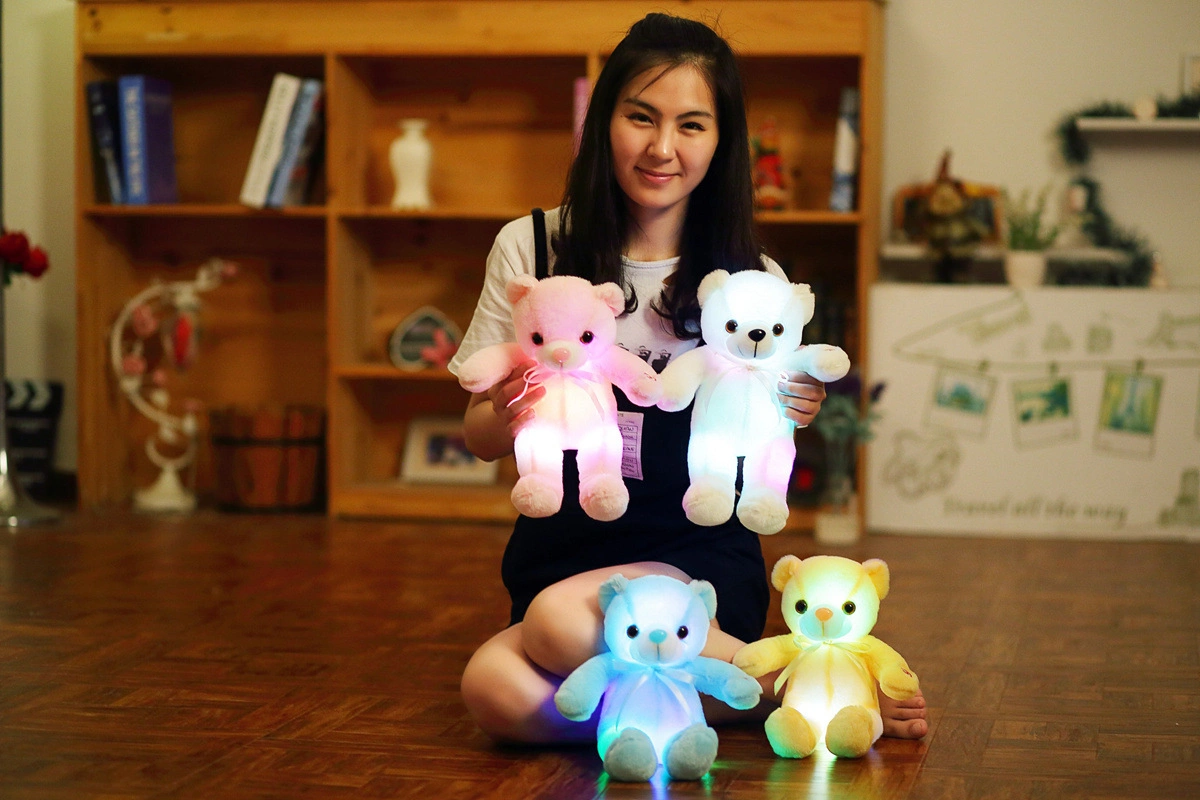 Amazon vende caliente de la luz creadora de brillante colorido LED de 30cm de osito de peluche juguete de peluche de regalo de Navidad