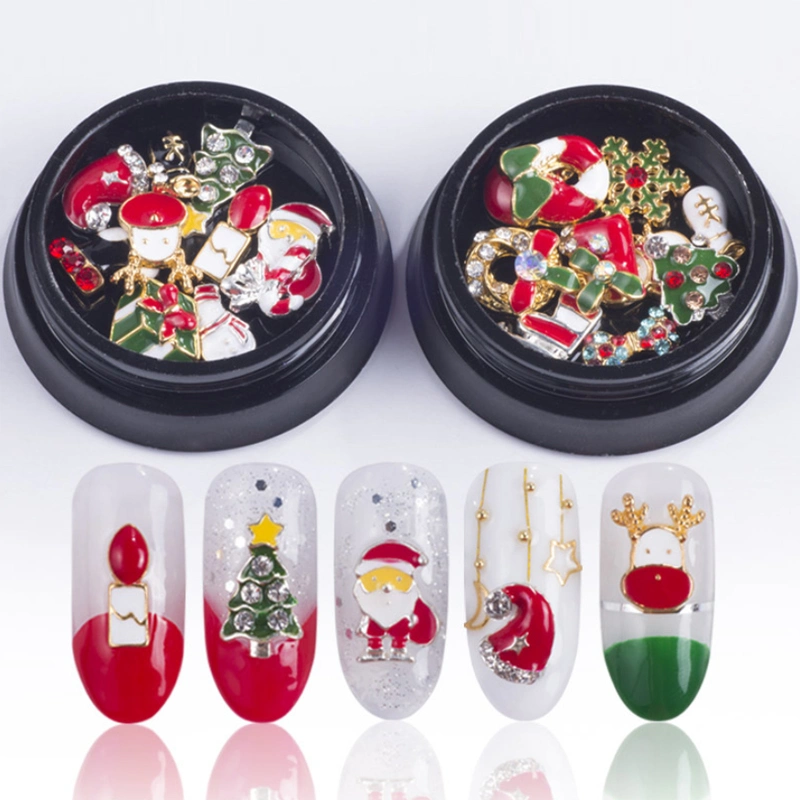 Christmas Series Nail Art Decoration Gold and Silver Charm Santa Claus Deer Head Shoes Snowman Hat Tree Nail Accessories