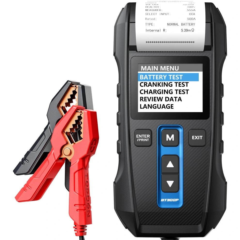 Topdon Amérique Europe Japon stock Bt300p portable 12V24V plomb acide Batterie EFL à électrolyte liquide AGM démarrage charge Test automobile Testeur de batterie avec imprimante