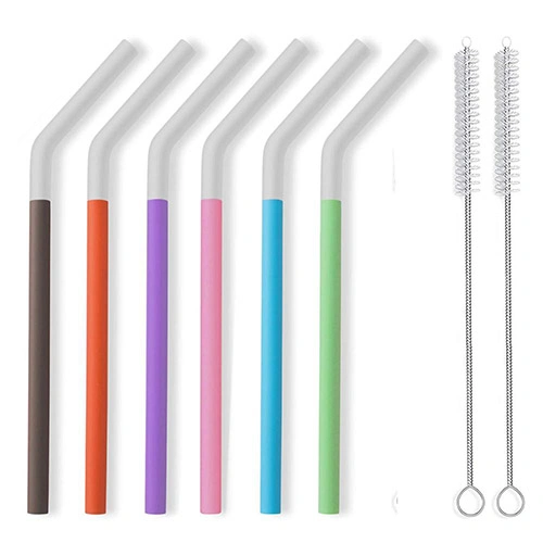 FDA Approved Eco-Friendly Two Color Mixed Silicone Drinking Straw with Brush Set