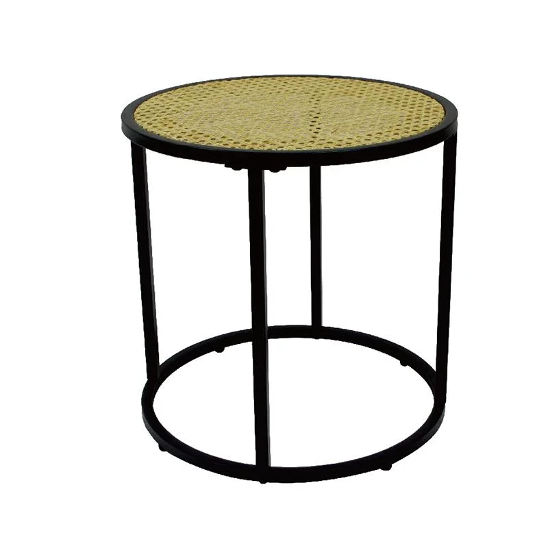 Massivholz Glas Rattan Top Silberne Metall Beintisch Kombiniert Nesting Couchtisch