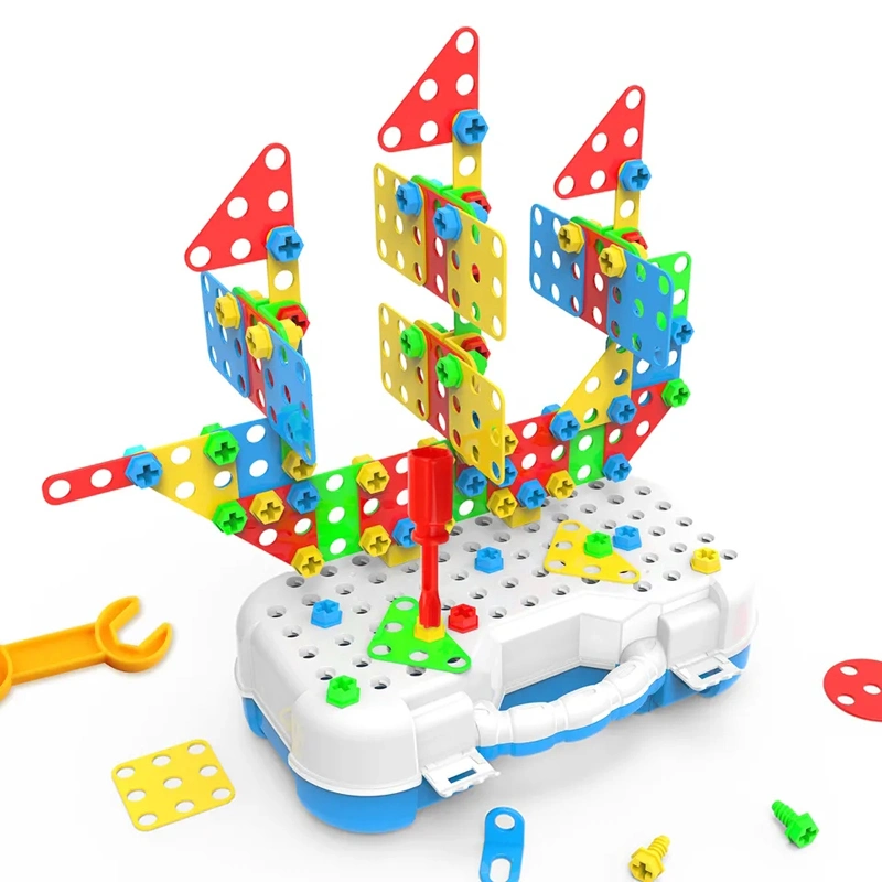لغز الأطفال الفكرية بطريقة إبداعية الأطفال لعب ديي بناء كتلة التجميع صندوق الأدوات صندوق الأدوات اليدوي للكتل مع 240PCS