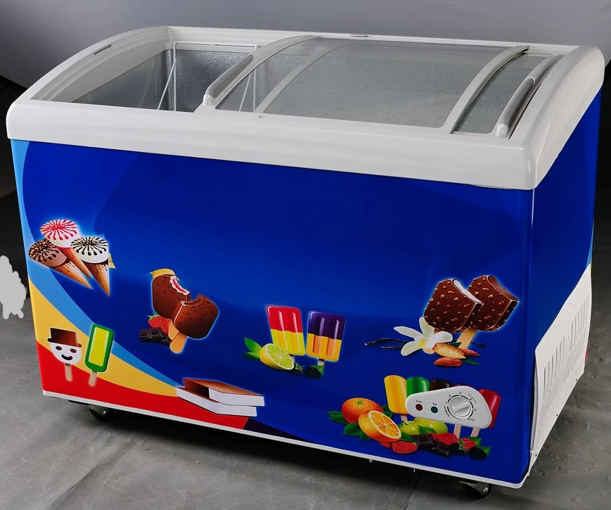 239L Curved Ice Cream Chest Freezer / Glass Door Freezer for Household and Business Use