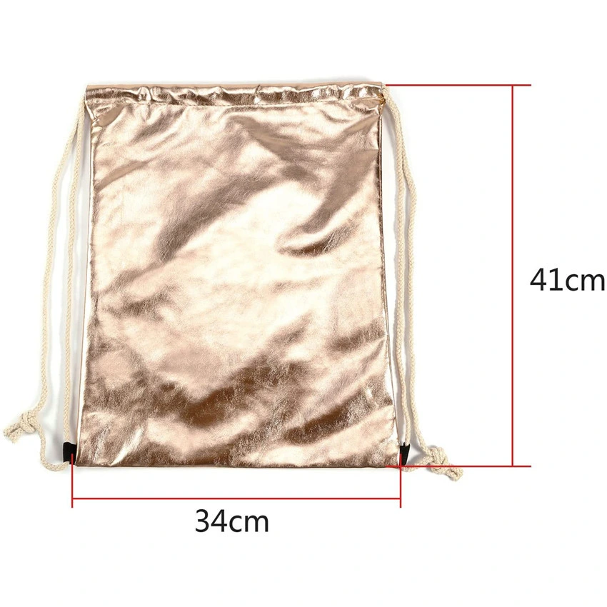 Luxury High quality/High cost performance  Gold Metallic PU Synthetic Leather Drawstring Bags