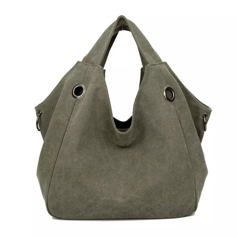 Eco-Friendly Reusable Single Shoulder Women&prime; S Large Canvas Vintage Shoulder Bag Hobo Daily Purse Tote Handle Shopper Bag and Women Handbag