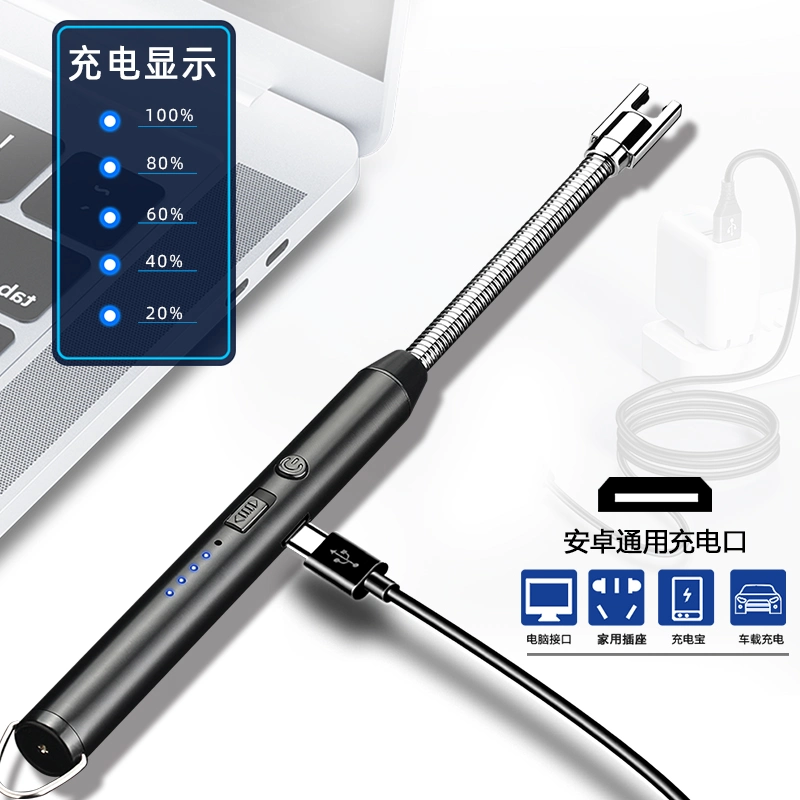 Lange Biegbare Nackenknopf USB Feuerzeug Electric Arc Feuerzeug LED Batterieanzeige für Küchenkerze