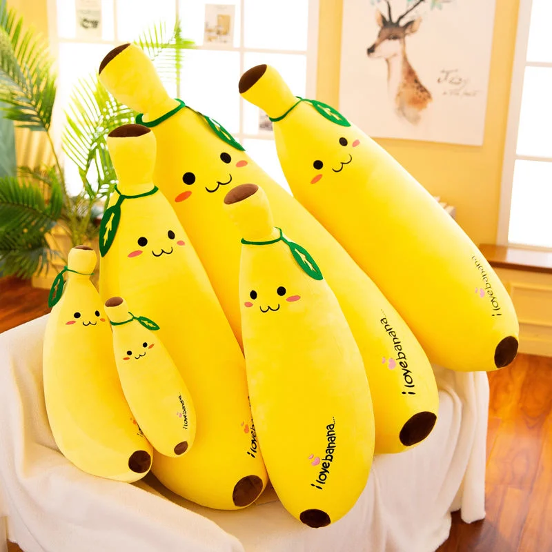 CPC Best Price Popular Smile Face Expression Yellow Kawaii Banana Fruit Doll Pillow Soft Stuffed Long Banana Plush Toy