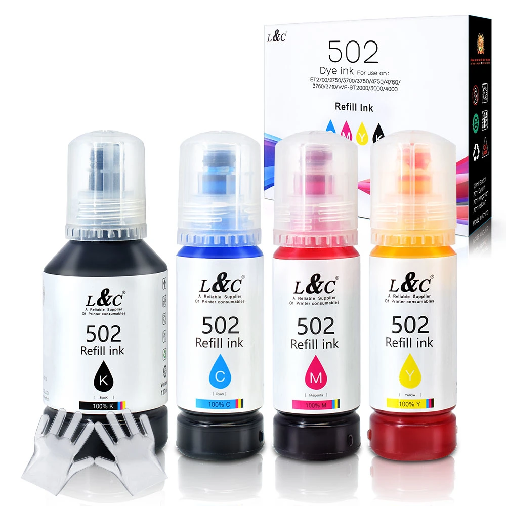 L&amp;C de tinta compatibles de tinta 502 T502 T5021 T5022 T5023 T5024 recarga de tinta para Epson et2700/2750/3700/3750/4750 Impresora