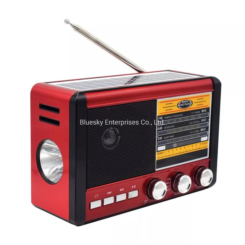 Tw658bts Fabrik Großhandel/Lieferant tragbare FM am SW Mini-Radio-Frequenz Maschine mit LED-Taschenlampe und Solar-Panel Bluetooth-Lautsprecher