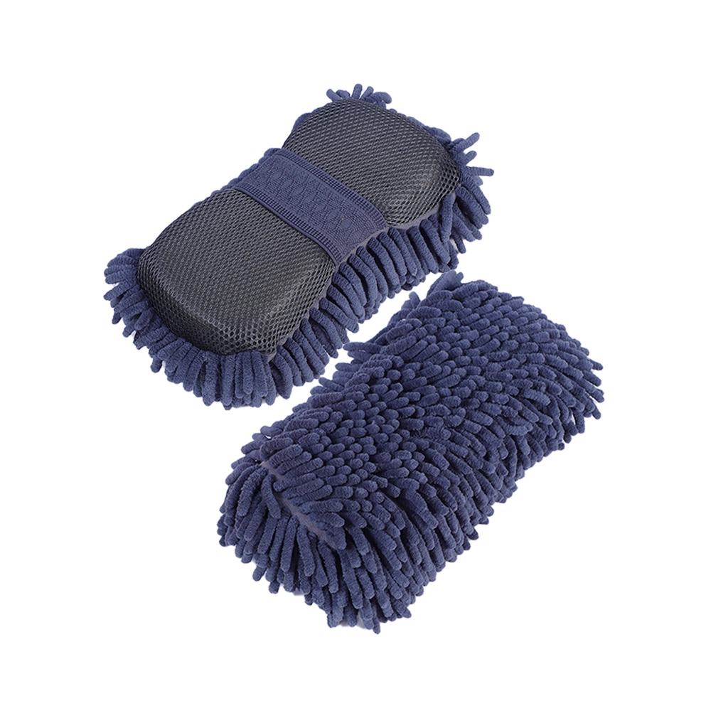 Hot Selling Microfiber Chenille Car Wash Clean Sponge Cleaning Brush Pad with Elastic Band