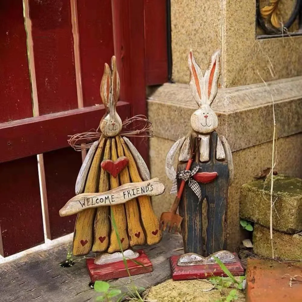 Ornamentos de Coelho antigo em Madeira American Country Style Courtyard Decoration Shop Ornamentos da sala de estar Artesanato Bl18225