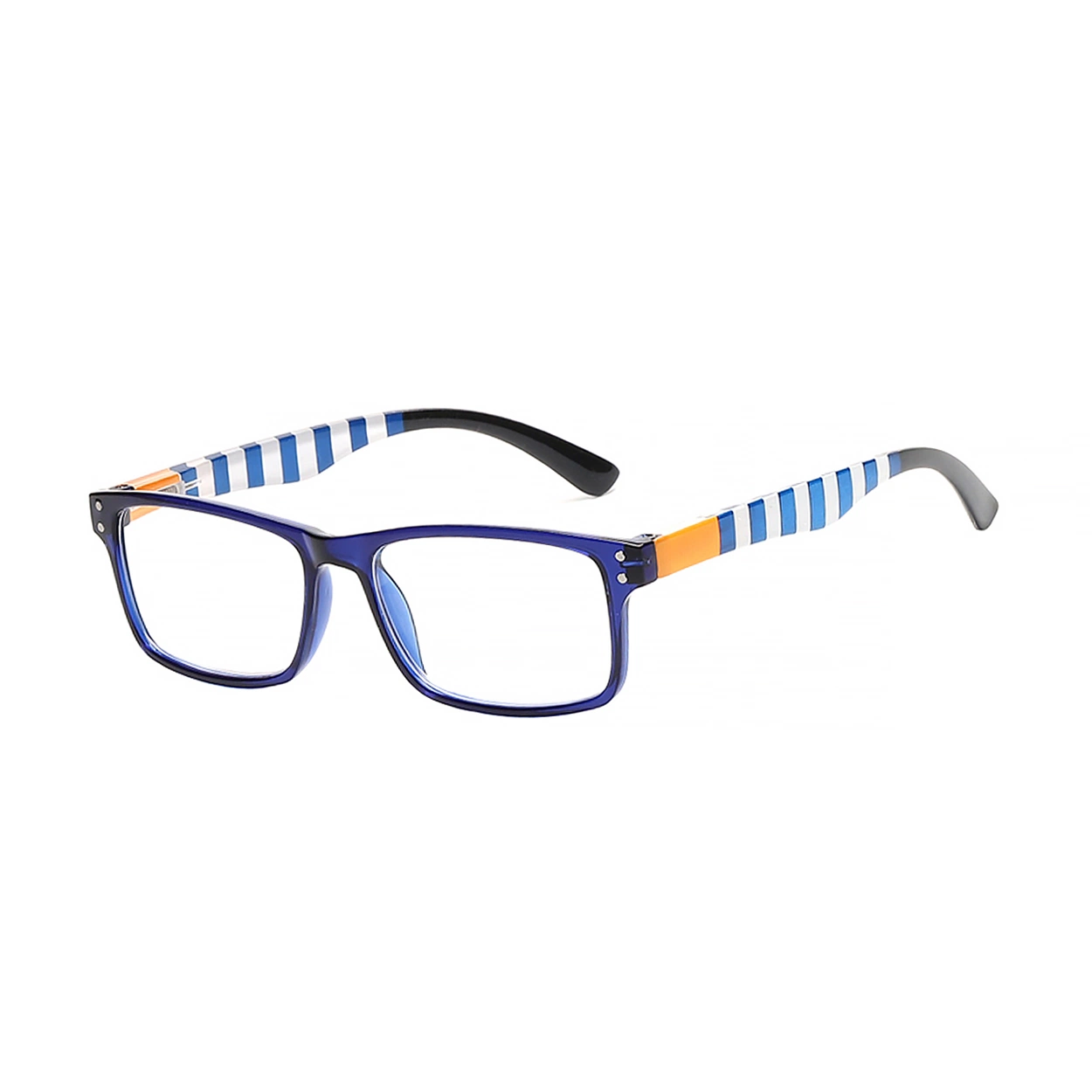 Classic Men Unique Blue Pinstripes Design Temple Blue Shield Reading Glasses