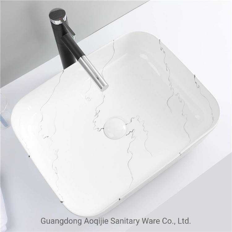 Marmor Muster Wasser Wellen Design Weiß Farbe Feste Oberfläche Wand Waschbecken Badezimmer Waschbecken Europäische Luxus Badezimmer Schrank Waschbecken Ohne Hahnloch