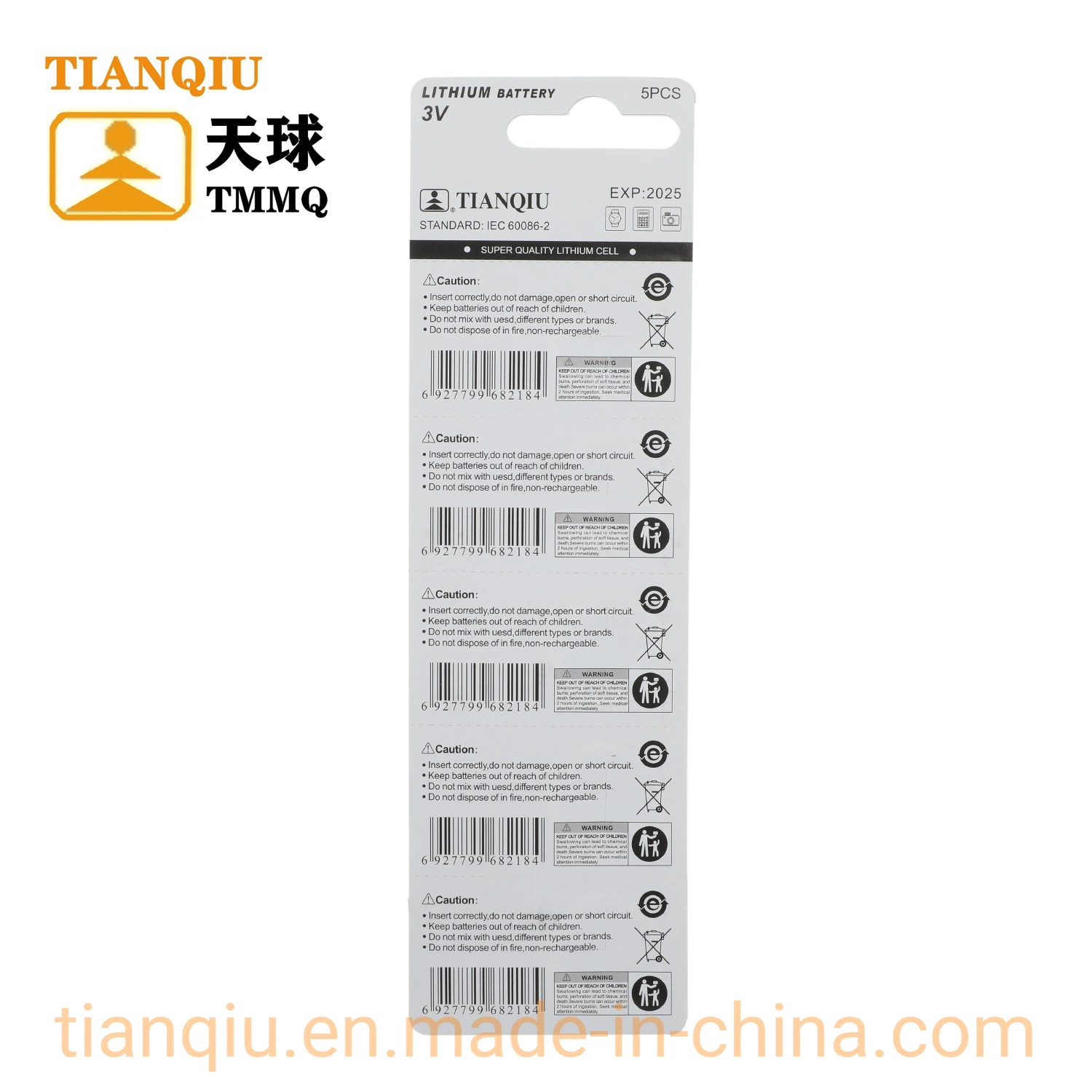 Tianqiu Cr2016 Button Cell Battery 3V Lithium Dry Battery Factory Reloj Pilas