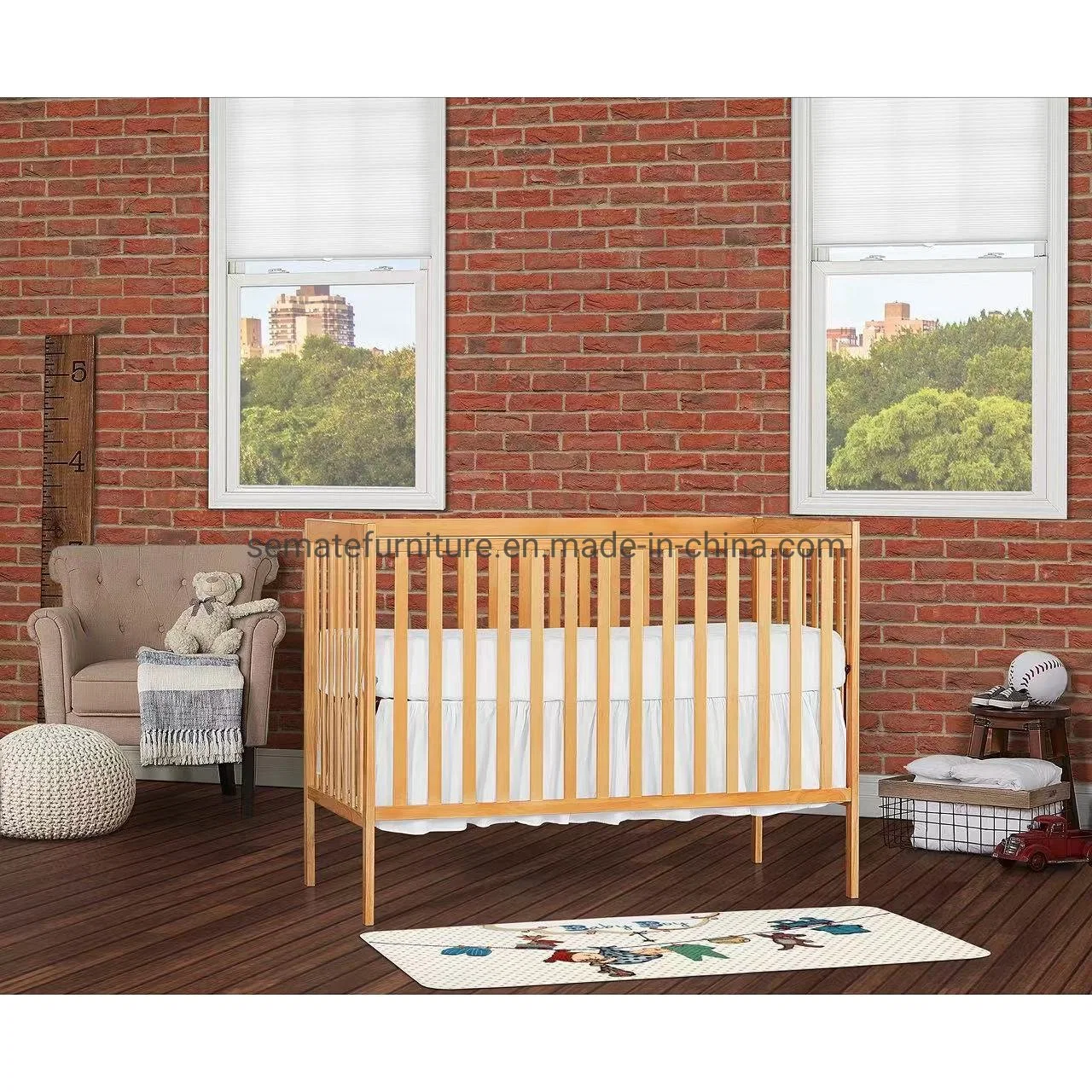 Preço de fábrica Atacado ajustável 5 em 1 Natural Convertible Baby berço de Madeira Baby Crib para recém-nascidos, crianças, crianças