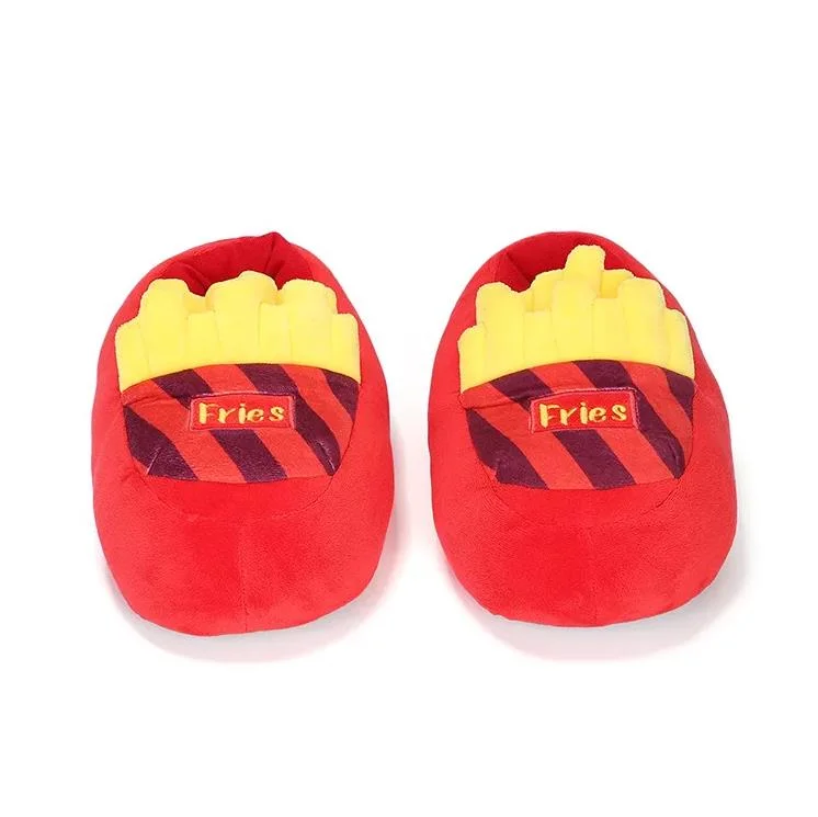 Wholesale/Supplier Winter Warm Shoes Slides Flat Salmon Fries Hamburger Shape Plush Indoor Slippers