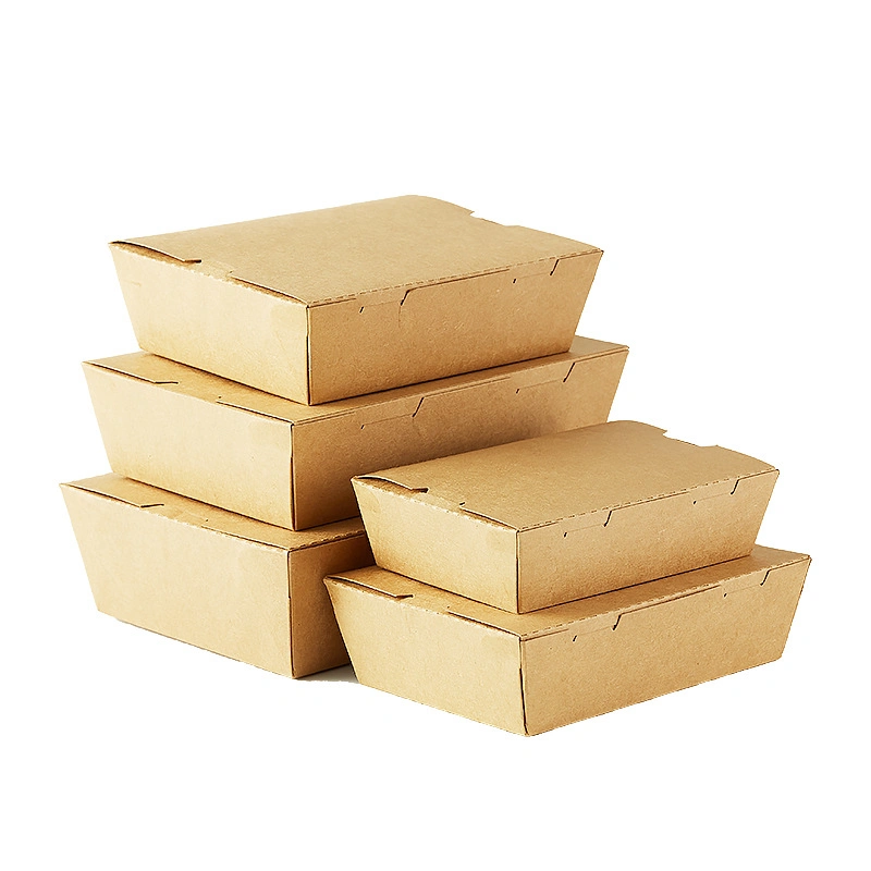 De tamaño personalizado postres hornear desechables de papel Kraft de caja de embalaje Caja con paquete de alimentos de comida para llevar la ventana