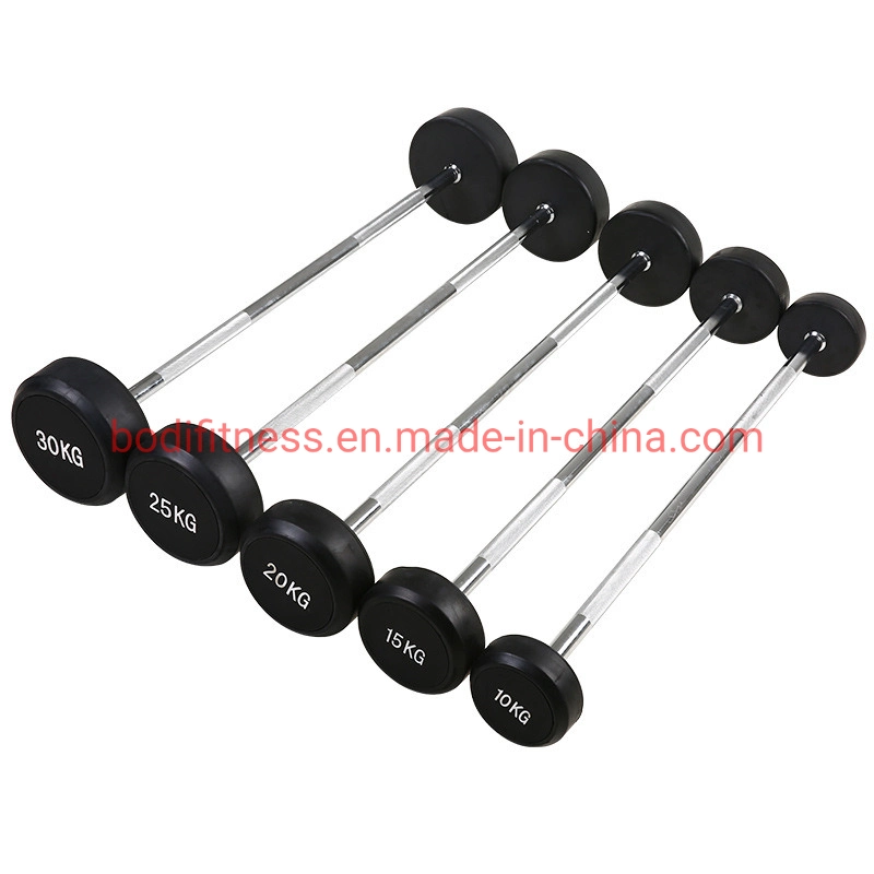 Les plaques de remise en forme de gros poids Barbell Bodybuilding droite fixe longues haltères en caoutchouc