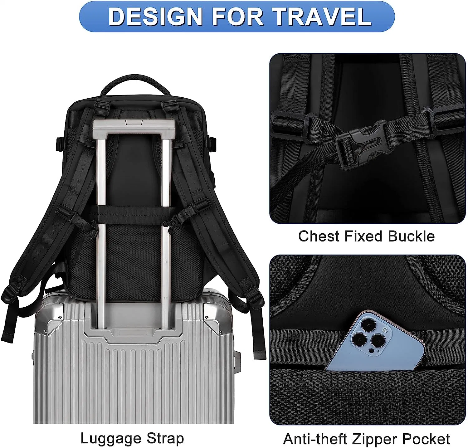 OEM haute qualité femmes hommes Voyage Carry on Backpack Business Sac de sport étanche à bord de voyage Sac de jour décontracté bagages de randonnée sac à dos