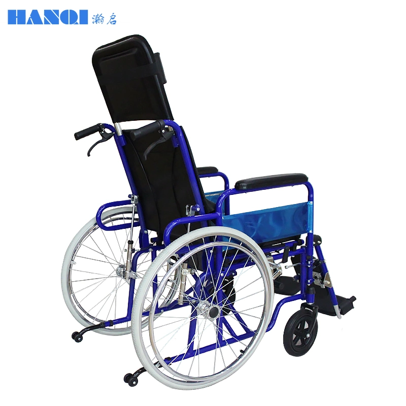 Light Weight Transport Wheel Chair with Handbrakes, Folding Transport Chair for Adults Has 24 Inch Wheels, Blue