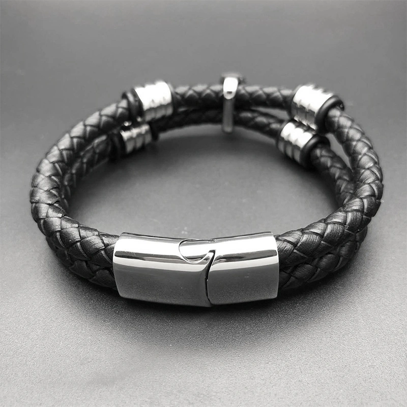 Fábrica al por mayor Joyas de Moda personalizada Acero inoxidable cuero pulsera para hombre protección del medio ambiente antioxidante de galvanoplastia