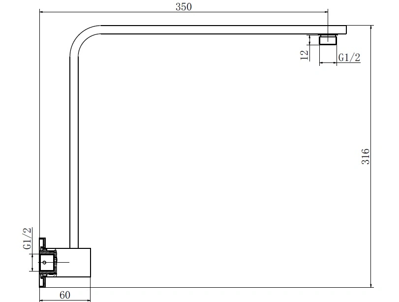 Square Wall Mounted Shower Arm Bathroom Shower