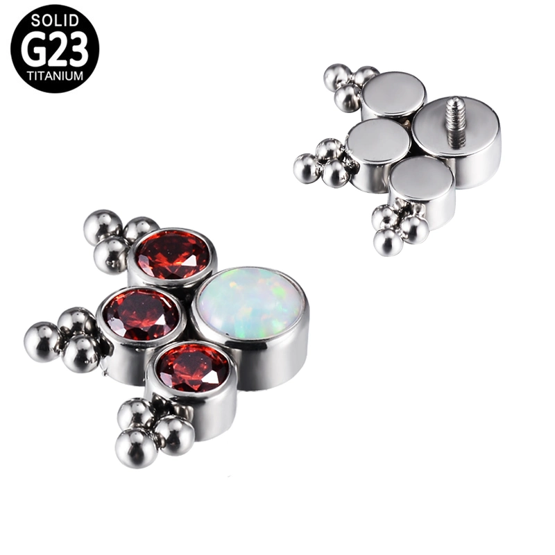 Hot ASTM F-136 Titanium 3 CZ Blaze con 3 Tri-Bead Cluster y centro de la piedra ópalo Labret Stud labio body piercing Joyería para Mujeres