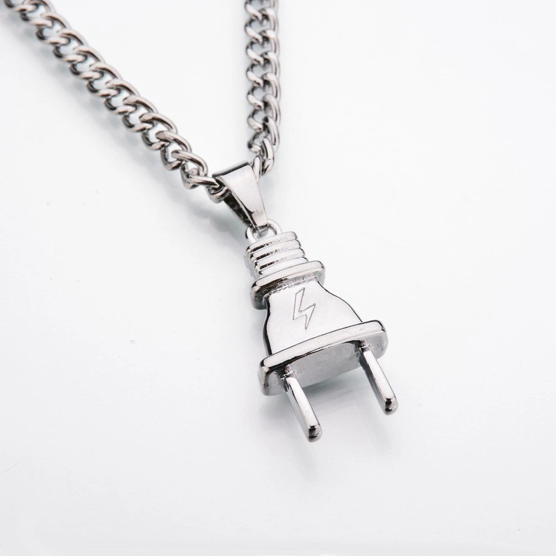 Men Women Electric Plug Pendant Necklace Stainless Steel Hip Hop Chain Necklace Punk Jewelry Accessories Esg14275