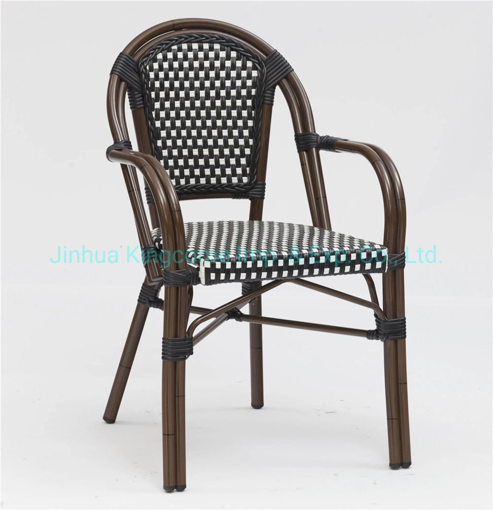 Cadeira de jantar Wicker em alumínio entrançado resistente em ratã, cadeira de café em alumínio Frame rattan Chai