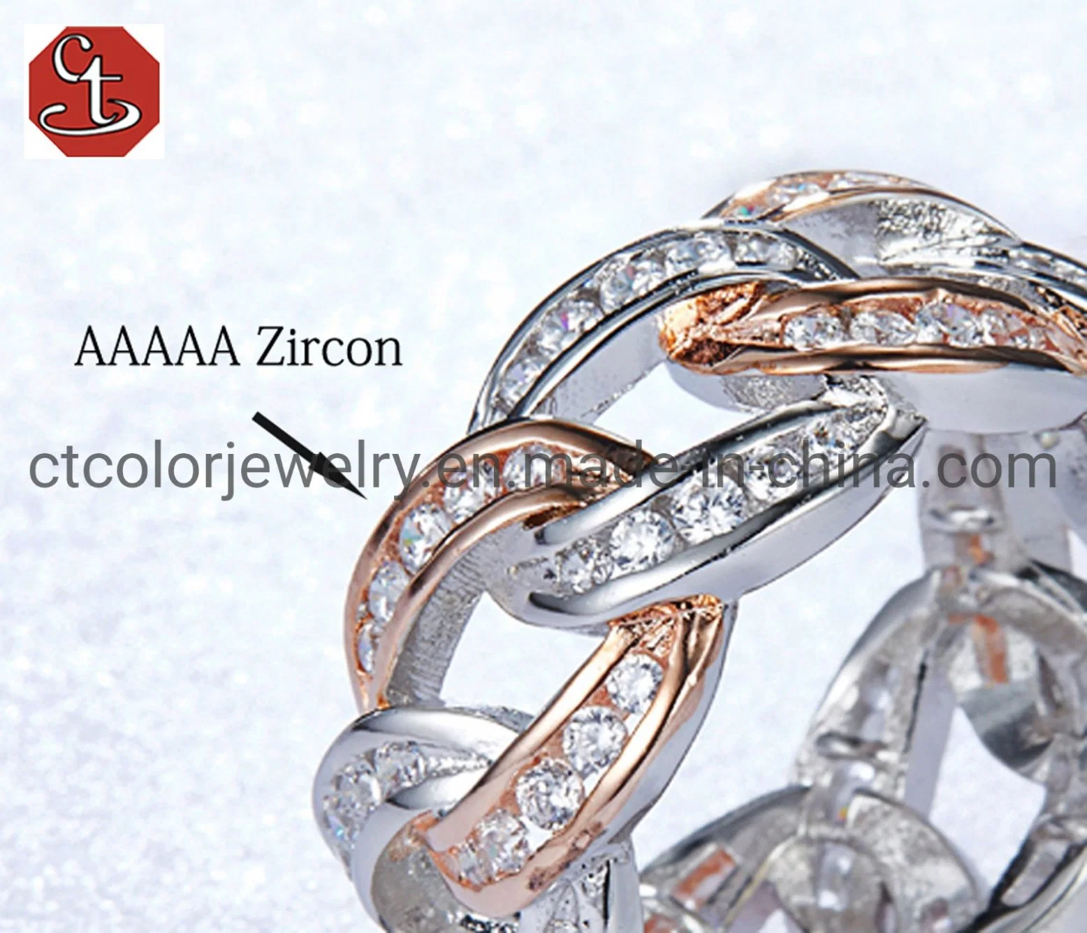 Hot Jewellery Chain Design Cubic Zirconia Silver or Brass Eternity Ring