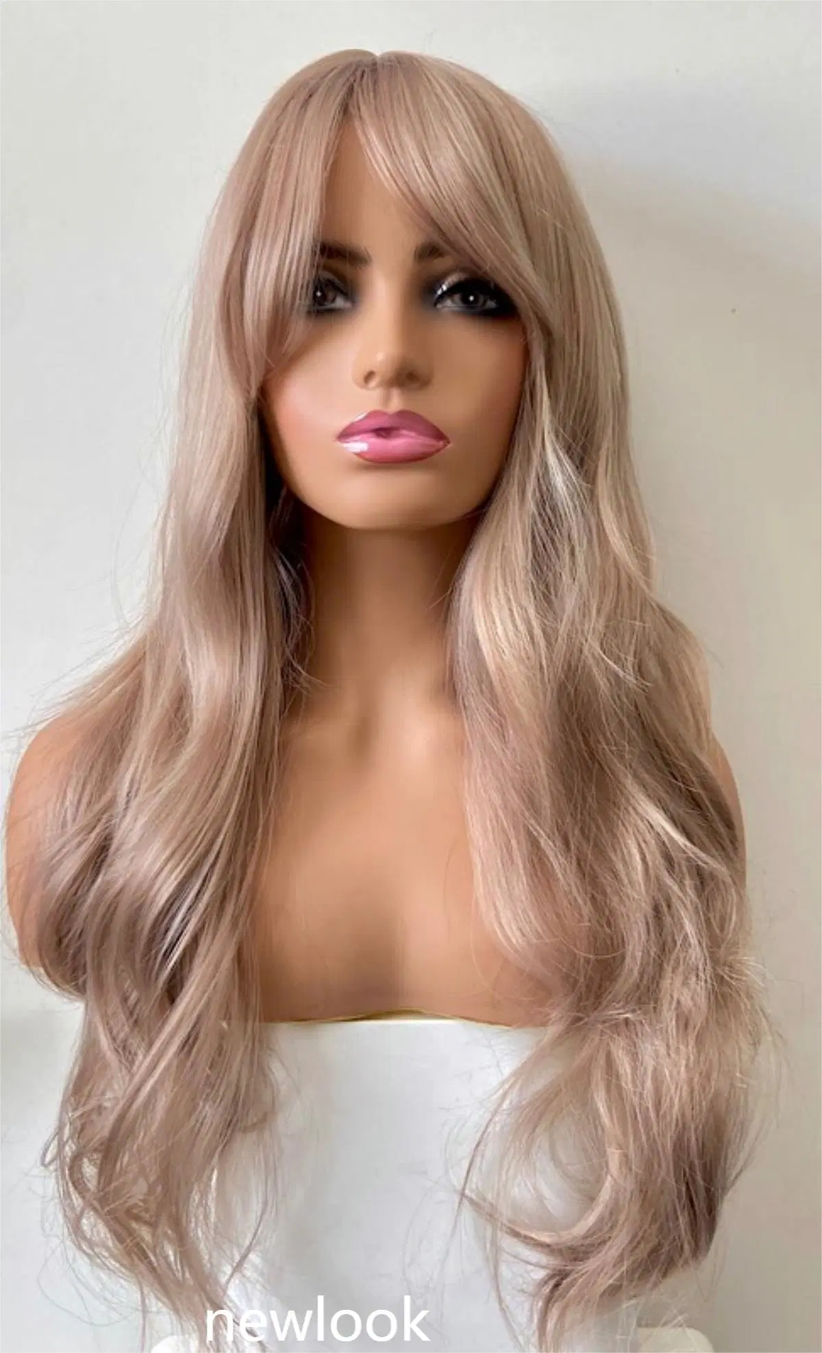 Wholesale Wigs Cross-Border New Figure-Eight Pink Wavy Long Hair with Fringe