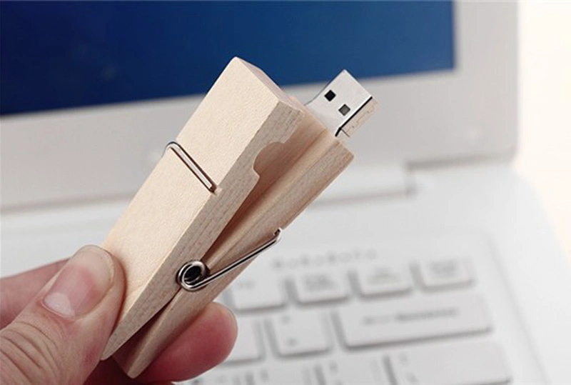 Creative Wooden Clip USB Flash Drive with Logo