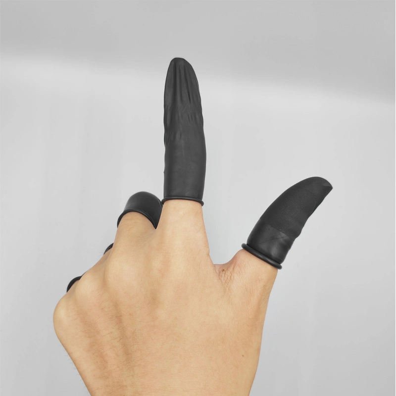 Dedales de tamaño XL negro de punta con textura antideslizante de caucho de sala limpia ESD antiestática cubierta de los dedos el látex natural