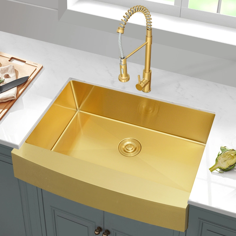 American Luxury Style Single Bowl Nano Golden Above Counter Stainless Steel Edge Protection Kithen Sink