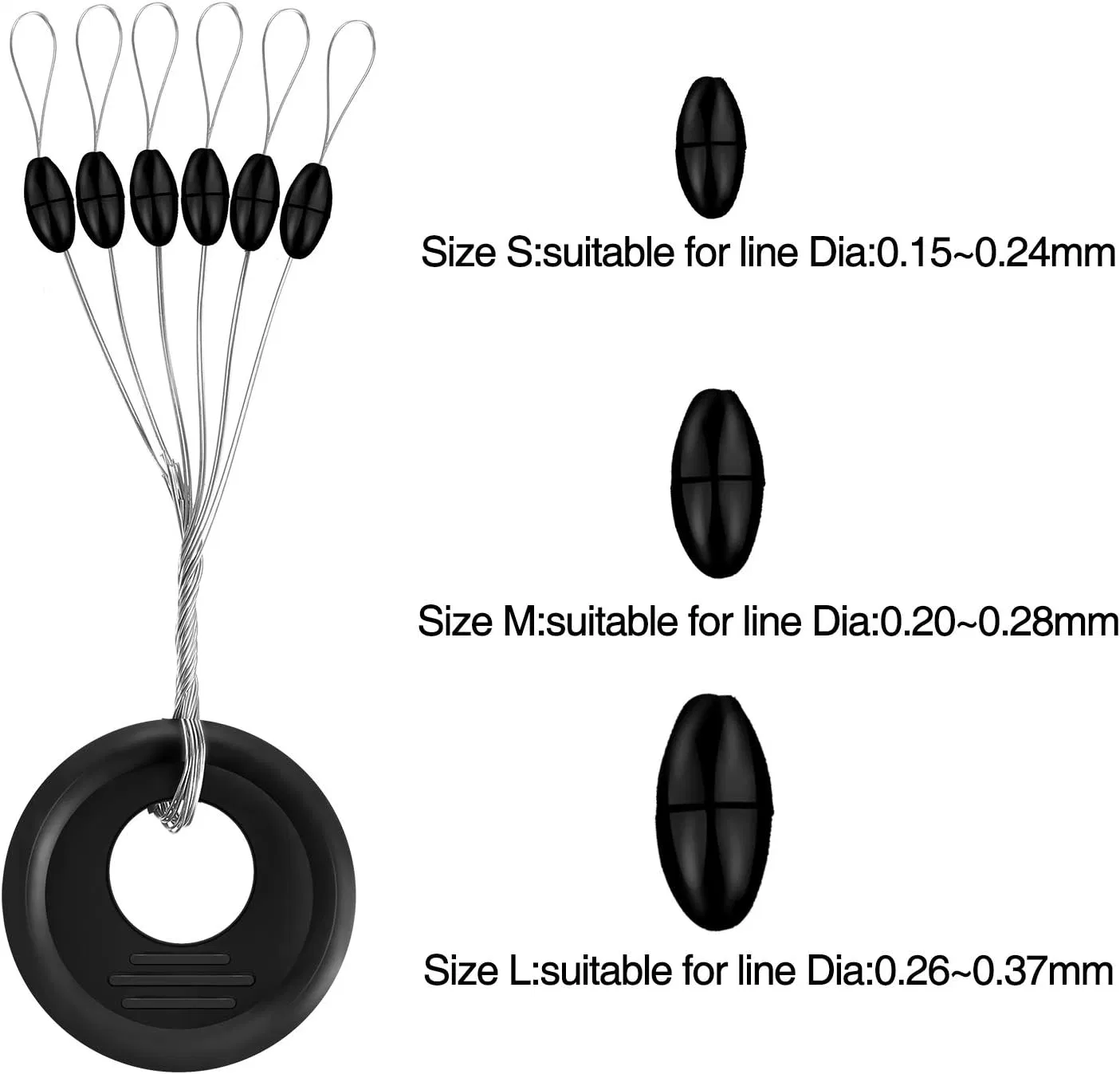 Pêche caoutchouc Bobber Beads butée 6 en 1 Black Float Le plongeur arrête la pêche le Bobber pêche l'attirail pêche le leurre