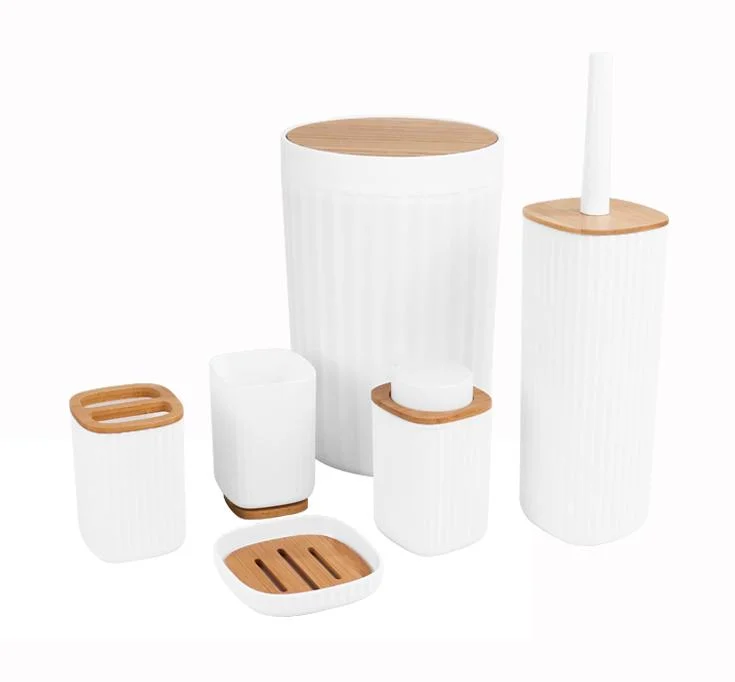 Hogar Six-Pieces ecológica de bambú blanco y plástico Hotel Accesorios de Baño