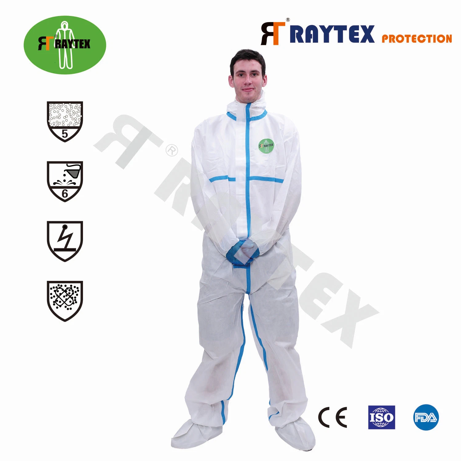 Disposable Type 5/6 Coverall with Heat Sealed Tapes and Protective Antistatic
