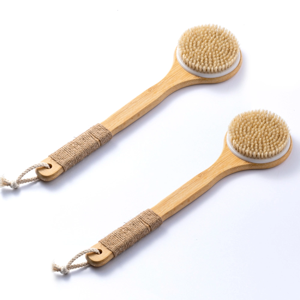 Natural Boar Bristle Long Handle Dry Wet Bath Body Brush Shower Brush Soft Comfortable Bath Body Brush