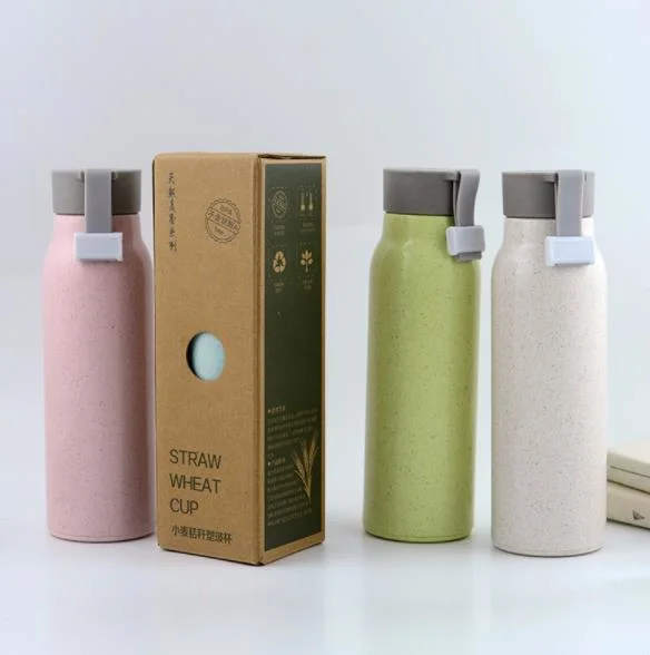 Environmentally Friendly Biodegradable Bottle Glass Wheat Straw Fiber Cup Custom Print Water Bottle