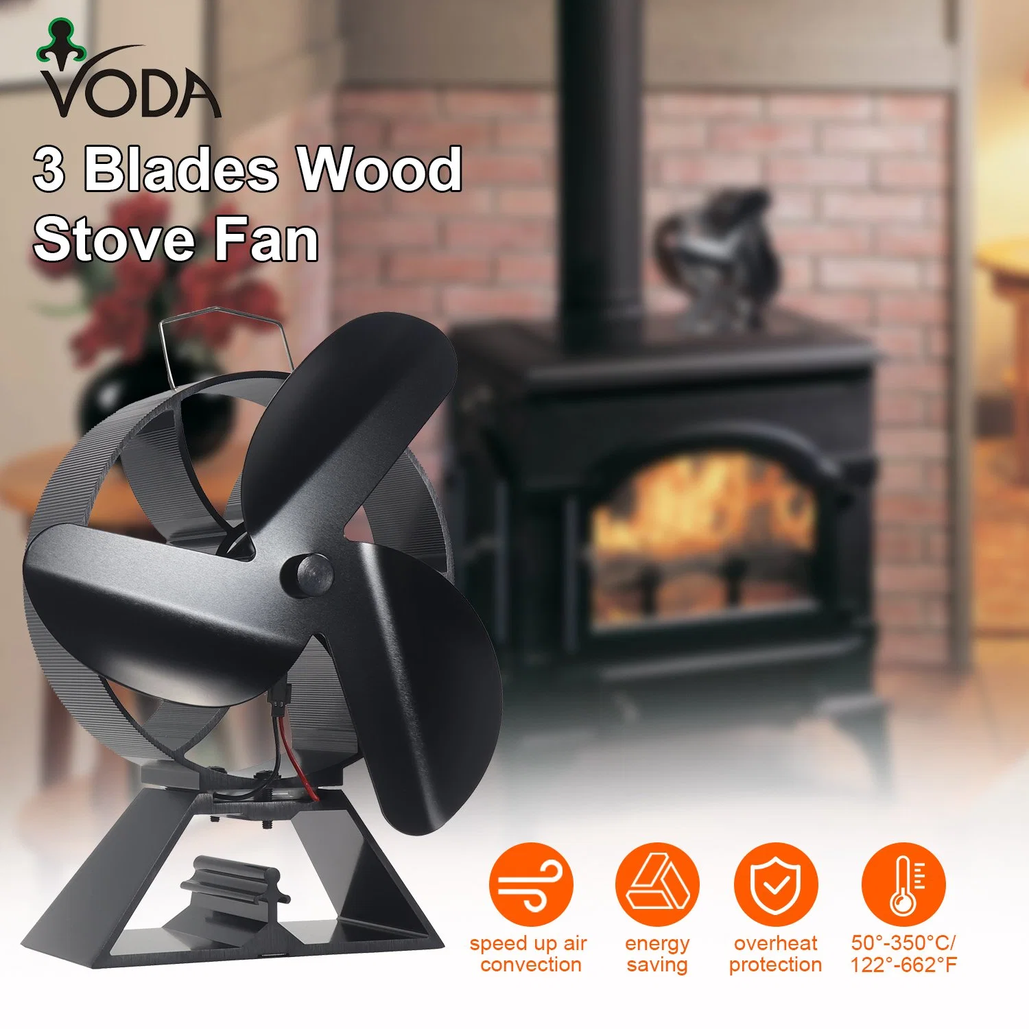 4-Blade Fireplace Eco Friendly Fan Mini Fireplace Fan Furnace Air Blower for Wood Log Burner Heat Powered Wood Stove Fan