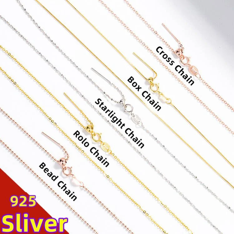 Wholesale/Supplier Universal Chain Trendy Gold Plating Plain Chains 925 Sterling Silver Cross/ Rolo/Beads Slide Necklace Suitable All Pendant Chain Jewelry