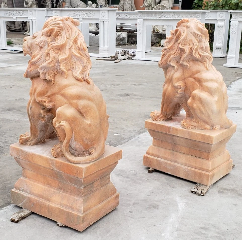 White Marble Free Standing Lion Sculpture for Gardens and Public Area (SYMA-004)