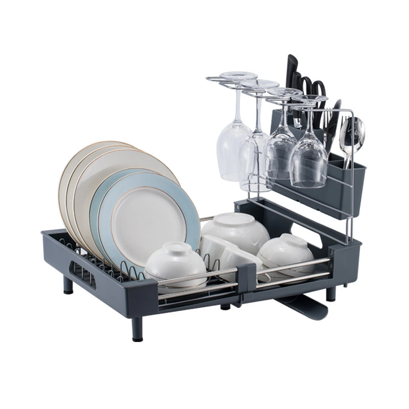 Drainer Set with Utensil Hooks Large Dish Racks Storage Holders & Racks with Drainage 2 Tier