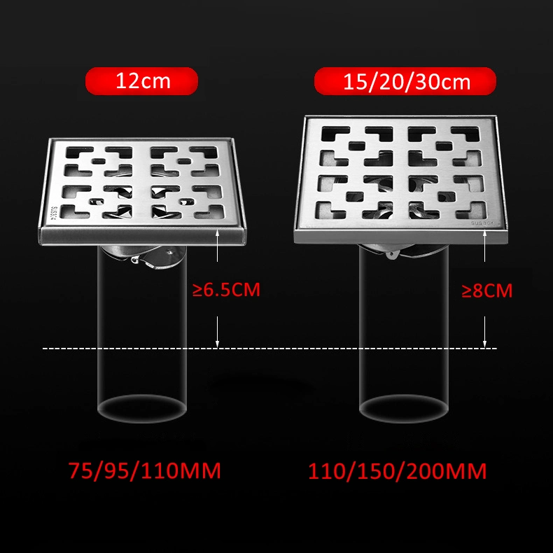 12*12cm Public Bathroom Balcony Shower Room Large Discharge Odour Proof Stainless Steel Large Size Floor Drain