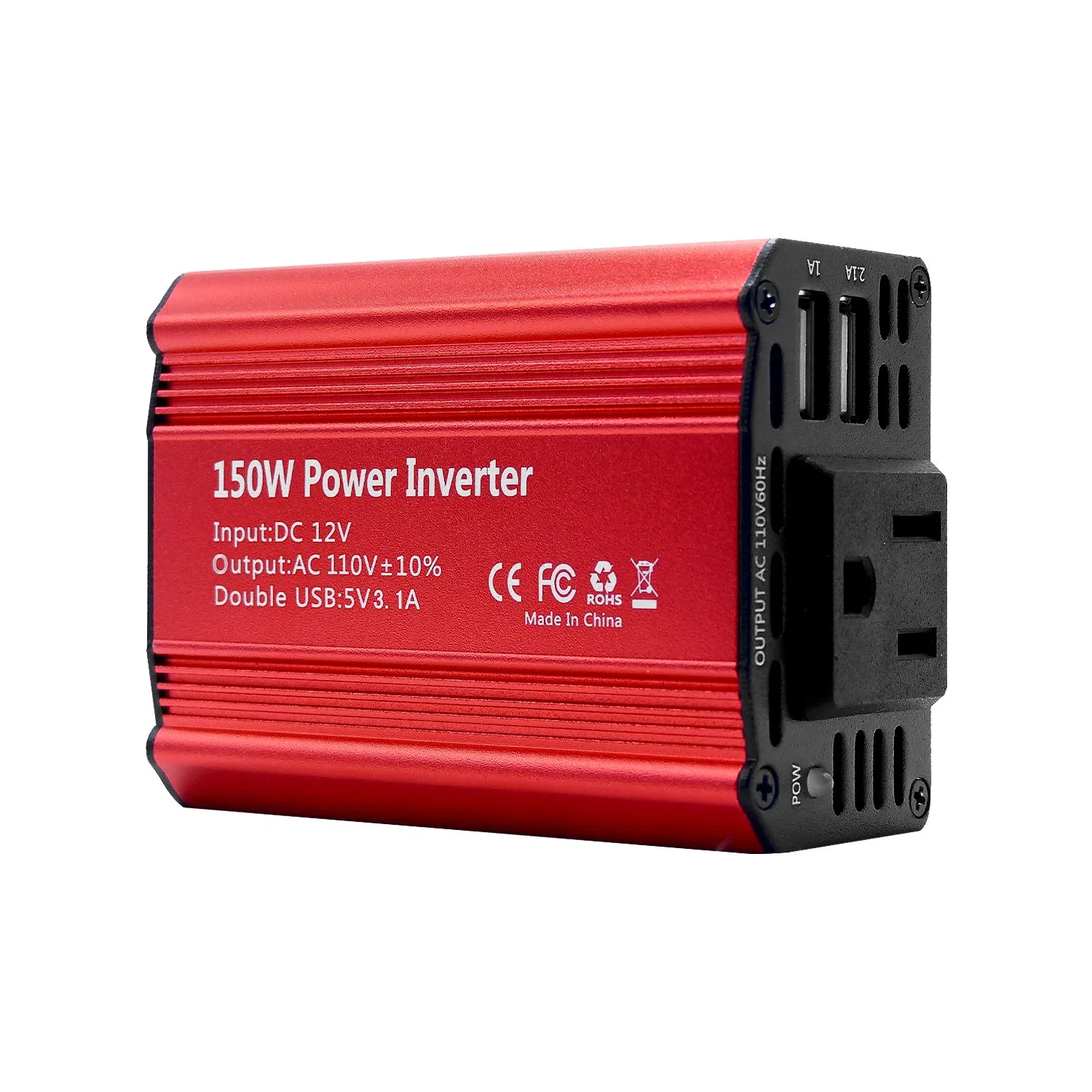 150W 0,3kg Mini Modified Sine Wave Car Power Inverter con 2 Ventilador de refrigeración USB