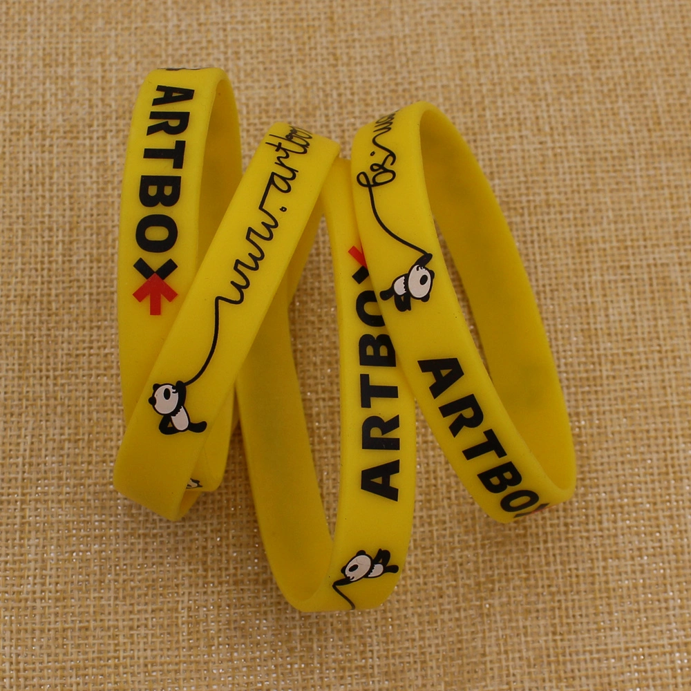 Custom Cheap Yellow Printing Logo Promotional Silicone Bracelet Boy Sports Wristband