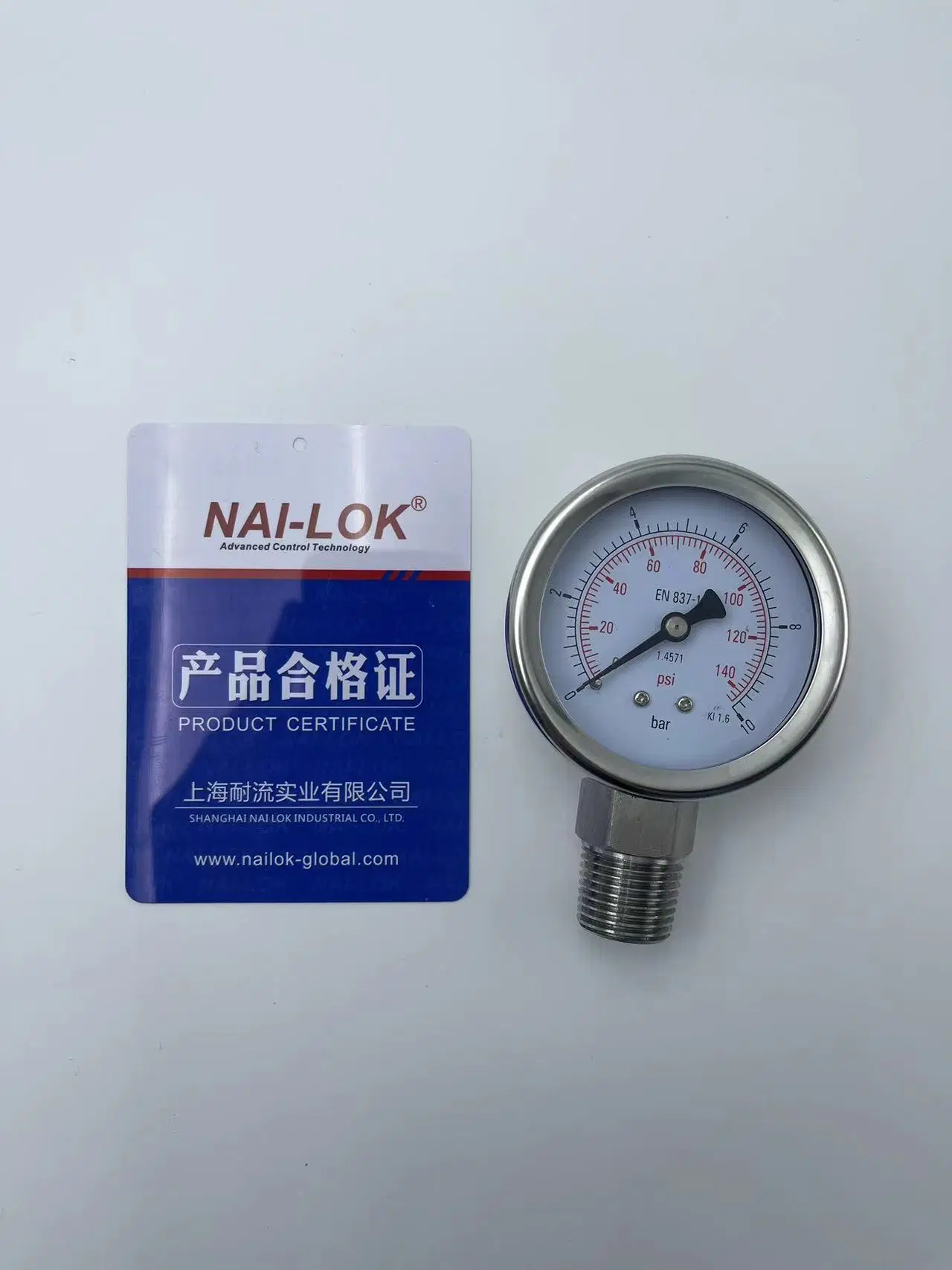 Nailok Stainless Steel Oil Free Pressure Gauge for Gas Pressure Control Systems