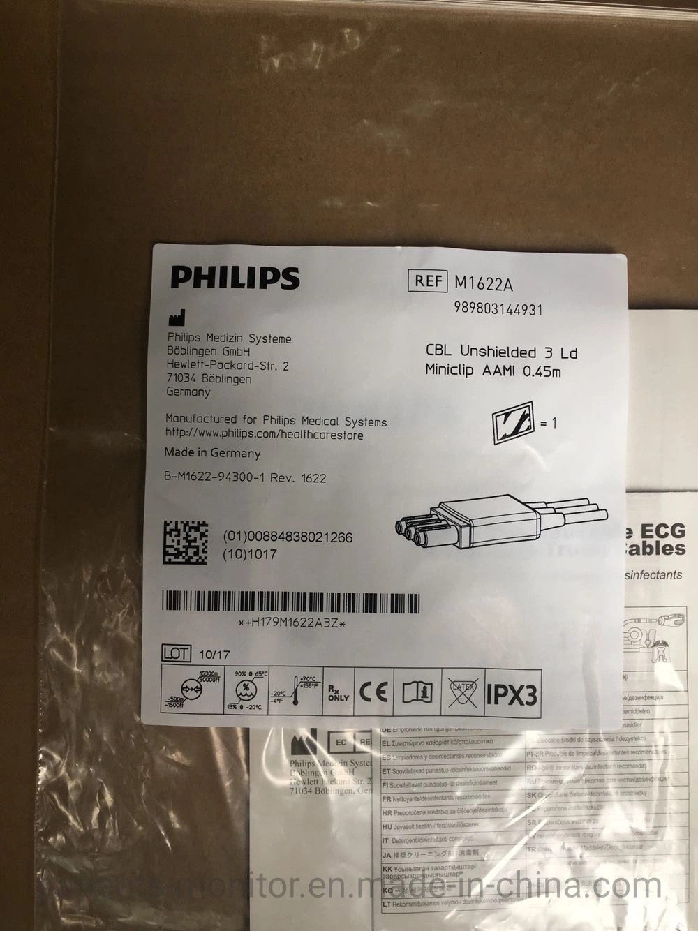 Отведения ЭКГ Philips Cbl Неэкранированная 3 Ld с минизащелкой AAMI 0,45 м 989803144931 M1622A